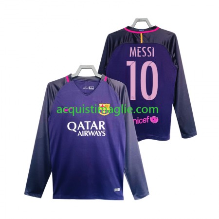 Divisa di Calcio Barcellona Lionel Messi 10 2016 2017 Retro Trasferta Manica Lunga